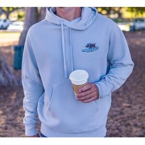 Western Aloha Men's Unisex Embroidered Surfing Boar Hoodie in Light Beige Sz S